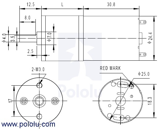 25d-motor-dimensions.jpg, Typical Motor Specifications, for Widely Available General Purpose Motors that Can Be Used with Motor Control Wildcard
