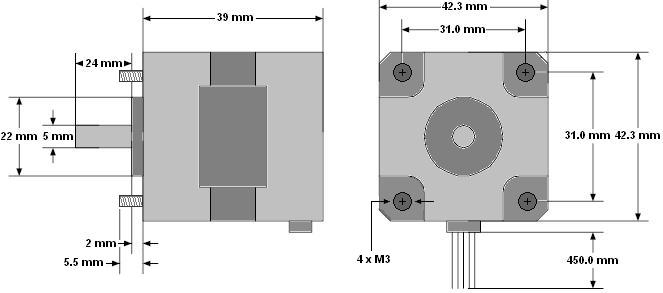 stepper-dimensions.jpg, Stepper Motor Specifications, NEMA 17 1.8 Degree 200 Steps-per-revolution Four-phase Unipolar Permanent-magnet Stepper-motor