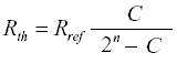 The thermistor resistance is computed from the reference resistance value and the analog to digital converter (A/D) counts. The thermistor resistance is subsequently converted to temperature.