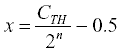 Equation converts the thermistor A/D conversion counts into measured thermistor temperature.