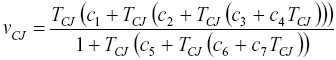 Equation converts the measured cold junction temperature into a cold junction thermocouple voltage using a polynomial or rational polynomial function approximation