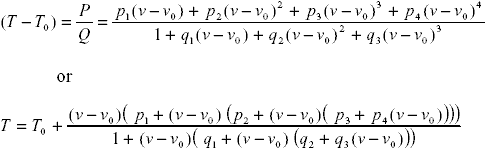 Rational polynomial function used to fit thermocouple data